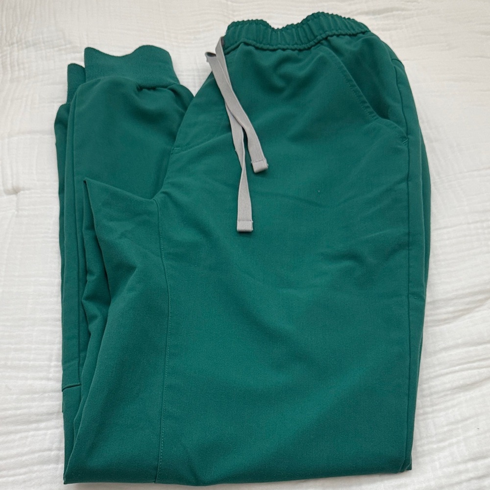 Figs Teal Jogger Pants with Gray Drawstring